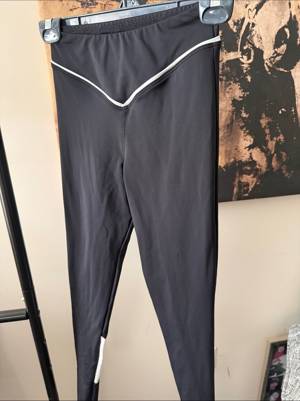 High-Waist Black Leggings with White Trim